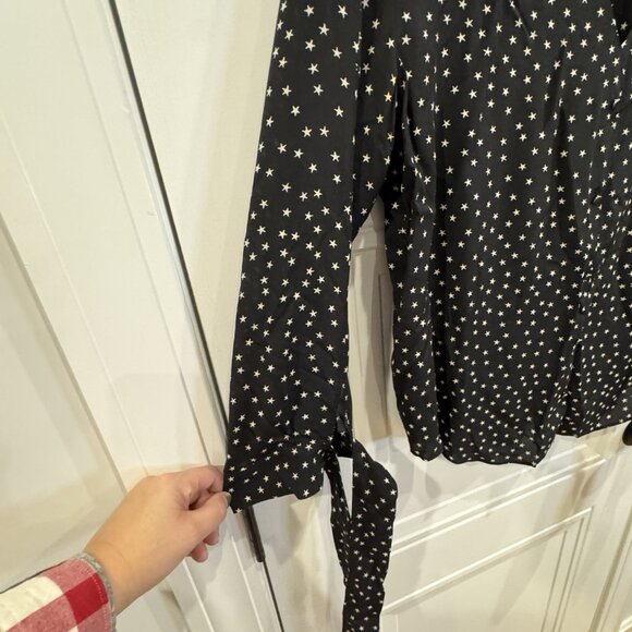 Madewell XL Black & White Star Blouse 100% Silk EUC - Picture 6 of 8